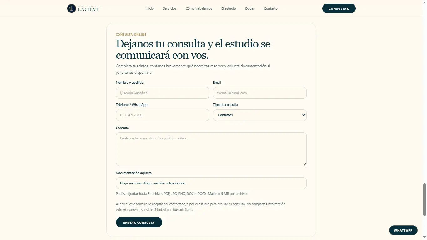 Estudio Jurídico Lachat online consultation form