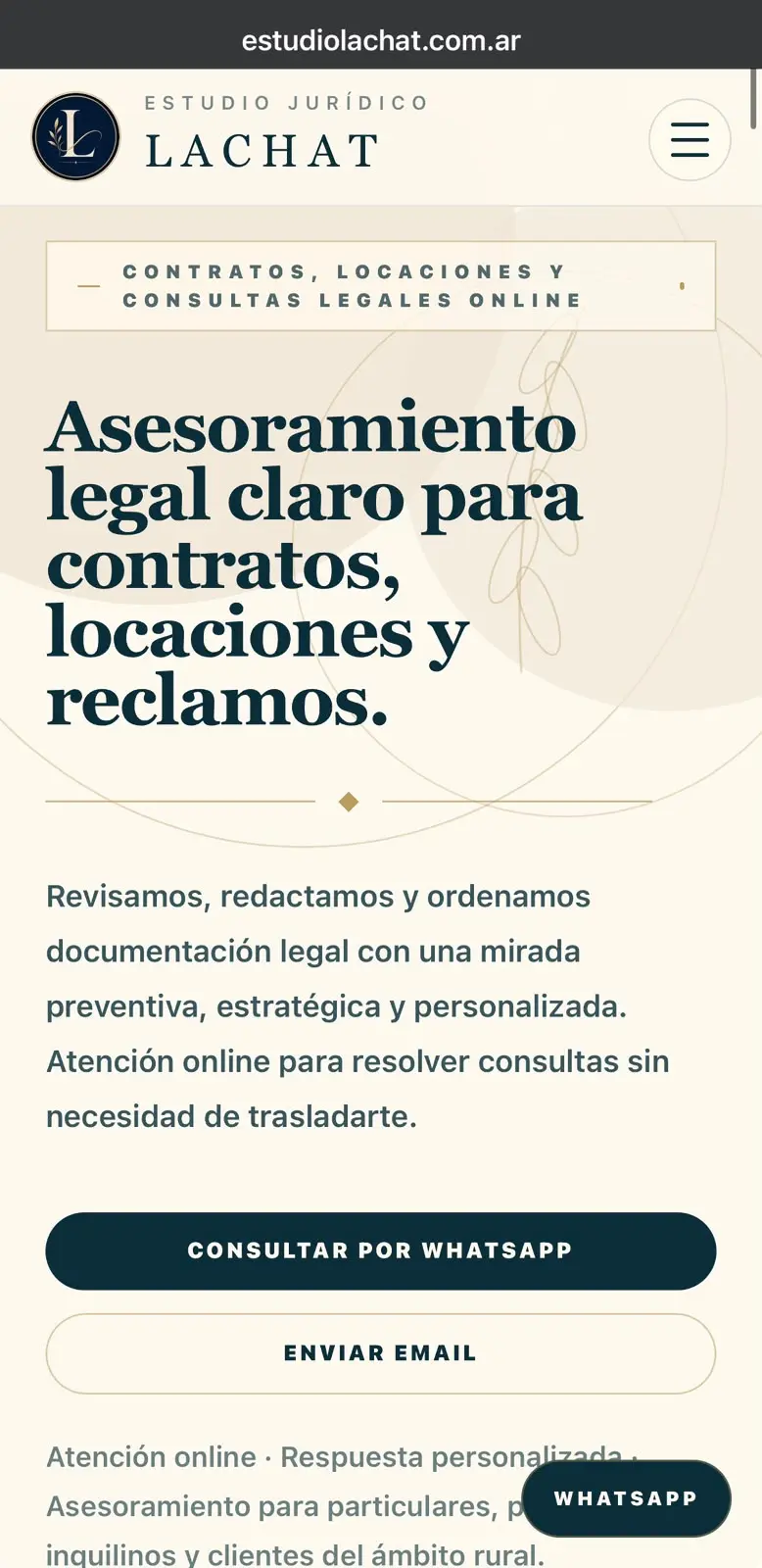 Estudio Jurídico Lachat homepage on a mobile viewport